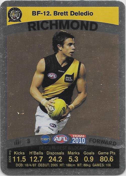 Brett Deledio, Best & Fairest, 2010 Teamcoach AFL