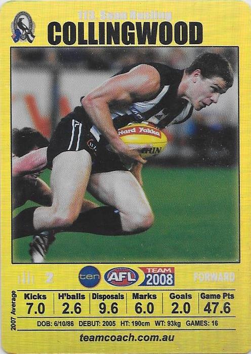 Sean Rusling, Gold card, 2008 Teamcoach AFL