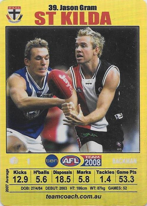 Jason Gram, Gold card, 2008 Teamcoach AFL