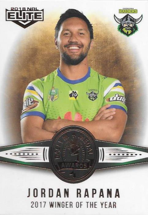 Jordan Rapana, Medal card, 2018 TLA esp Elite NRL