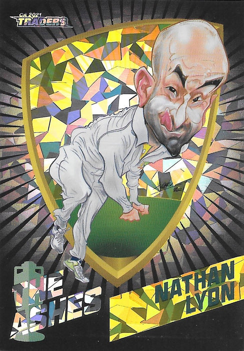 Nathan Lyon, #38/75, Black Ashes Caricatures, 2021-22 TLA Traders Cricket Australia & BBL