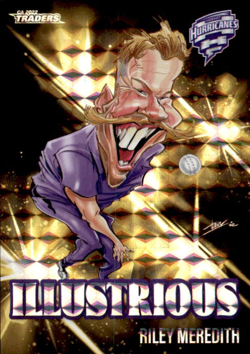 Riley Meredith, Illustrious Yellow, 2022-23 TLA Traders Cricket Australia & BBL Trading Cards
