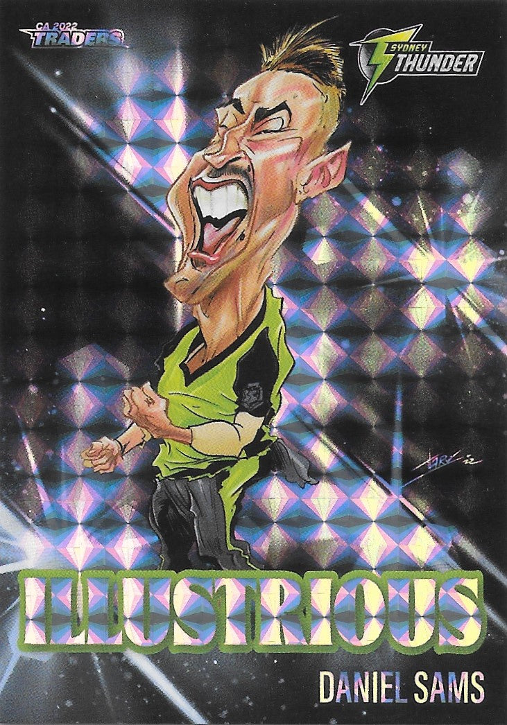 Daniel Sams, #31/75, Illustrious Black, 2022-23 TLA Traders Cricket Australia & BBL Trading Cards