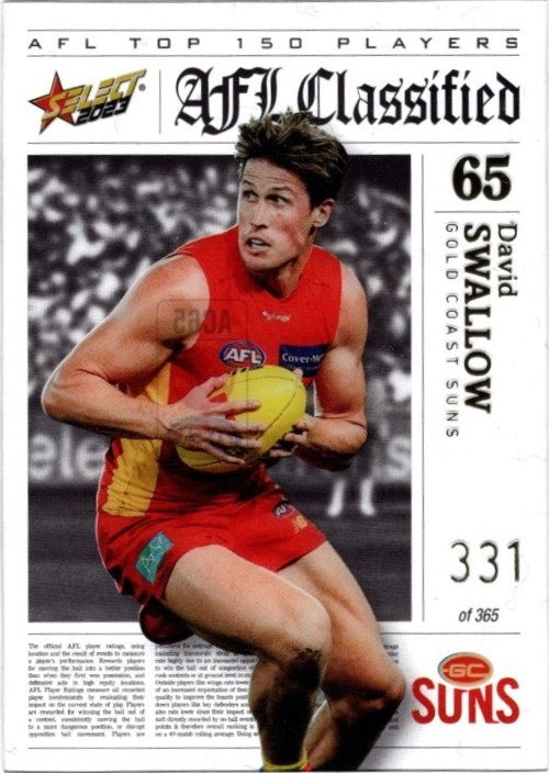 David Swallow, AFL Classified, 2023 Select AFL Footy Stars READ DESCRIPTION