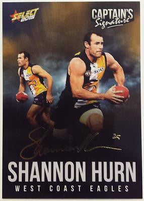 2015 Select AFL, Captains Signature Card, Shannon Hurn, Westcoast Eagles