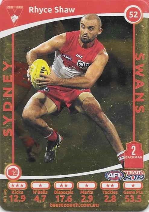 Rhyce Shaw, Gold, 2012 Teamcoach AFL