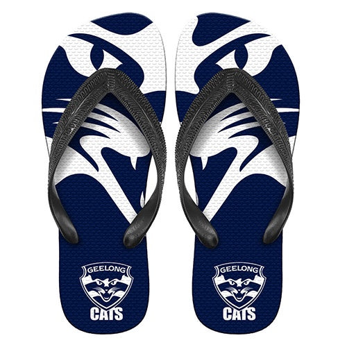 Geelong Cats THONGS - BLACK - Sizes S, M, L
