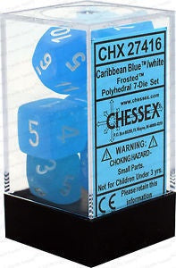 CHX 27416 Frosted Polyhedral Caribbean Blue/White 7 Dice Set