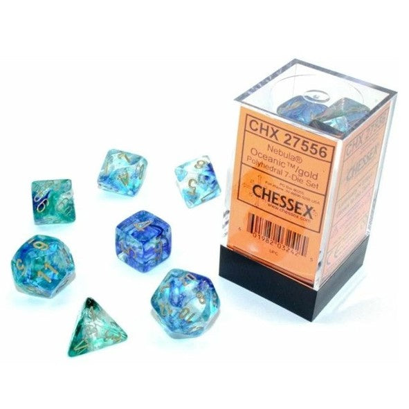 CHX 27556 Nebula Polyhedral Oceanic/Gold Luminary 7-Die Set