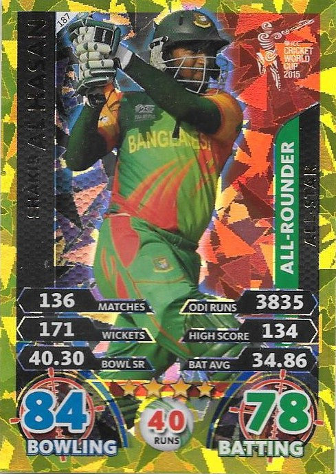 Shakib Al Hasan, Gold, 2015 ICC Cricket World Cup, Topps Cricket Attax