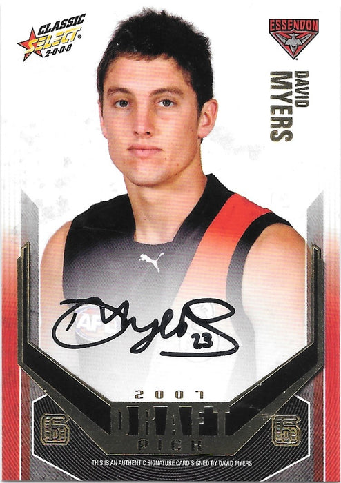 David Myers, Gold Draft Pick Signature, 2008 Select AFL Classic