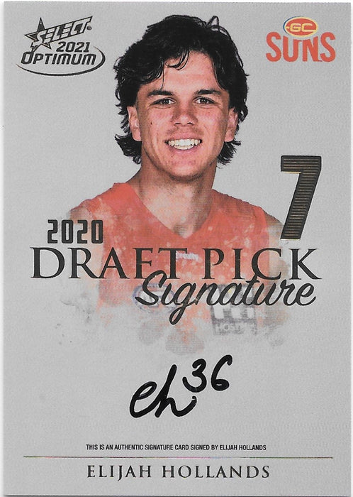 Elijah Hollands, Gold Draft Pick Signatures, 2021 Select AFL Optimum