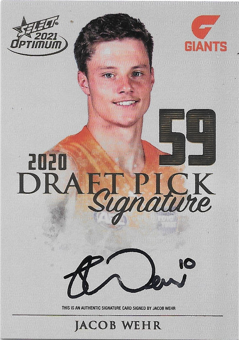 Jacob Wehr, Gold Draft Pick Signatures, 2021 Select AFL Optimum