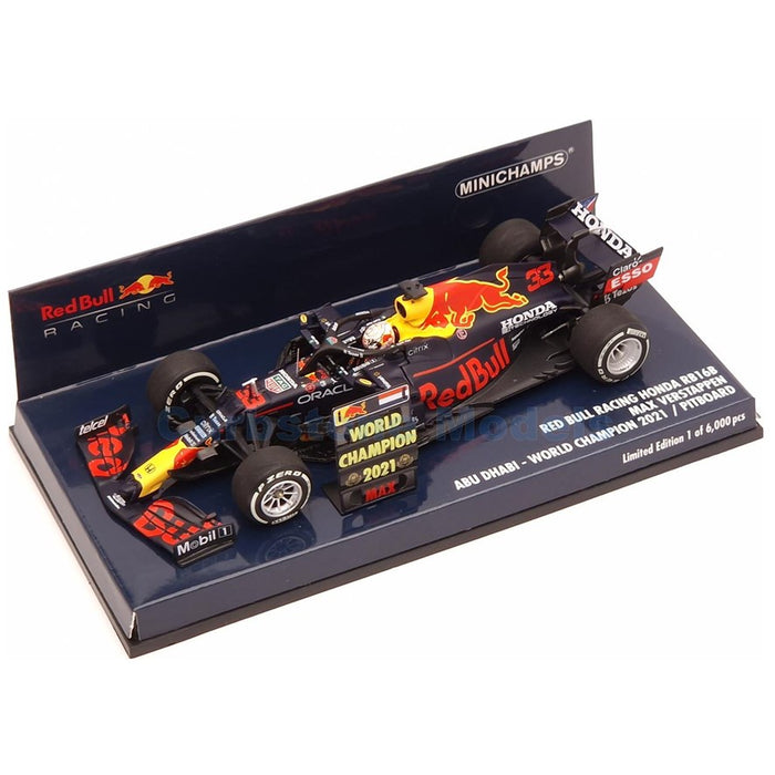 MINICHAMPS, Red Bull Racing Honda RB16B, Max Verstappen - Abu Dhabi Formula 1 GP 2021 with Pitboard, 1:43 Scale Diecast Car