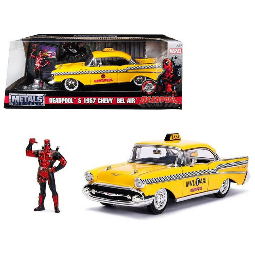 Deadpool (Comics) - 1957 Chevy Bel Air Taxi Hollywood Ride 1:24 Scale Diecast Vehicle with Deadpool