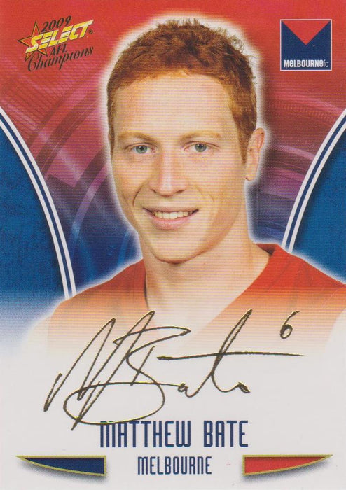 Matthew Bate, Gold Foil Signature, 2009 Select AFL Champions