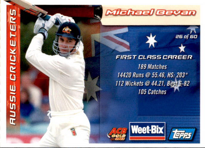 David Hookes & Michael Bevan, Weetbix, 2002 Topps ACB Gold Cricket