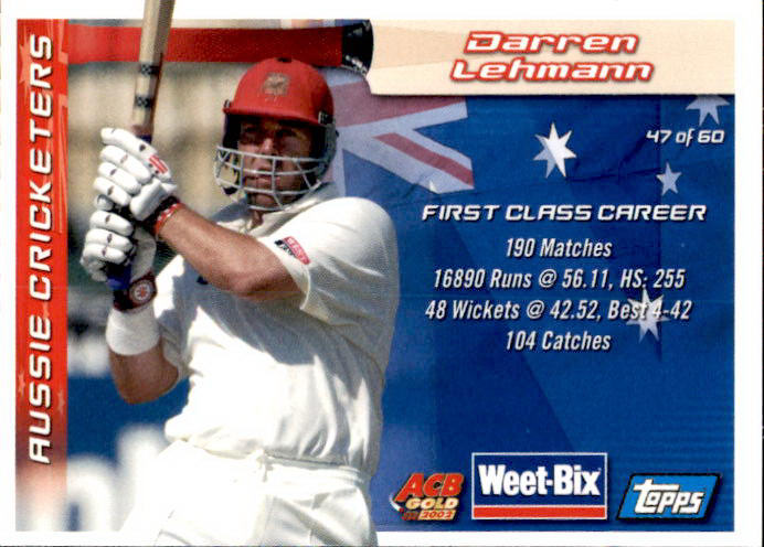 Arthur Morris & Darren Lehmann, Weetbix, 2002 Topps ACB Gold Cricket