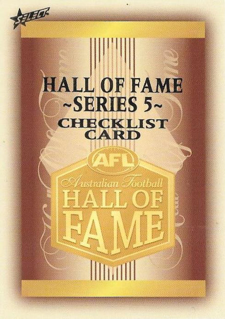 2018 Select AFL Legacy, Hall of Fame Series 5 Set of 34 Football cards