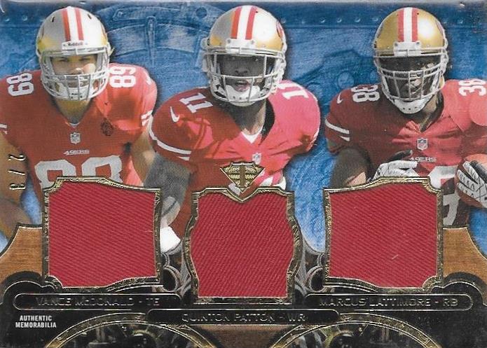 Vance McDonald, Marcus Lattimore, Quinton Patton, Relic Trios, 2013 Topps Triple Threads NFL