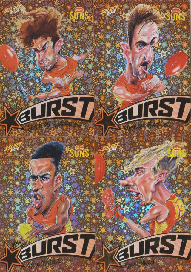 Gold Coast Suns, Starburst Orange Caricatures Team Set, 2018 Select AFL Footy Stars