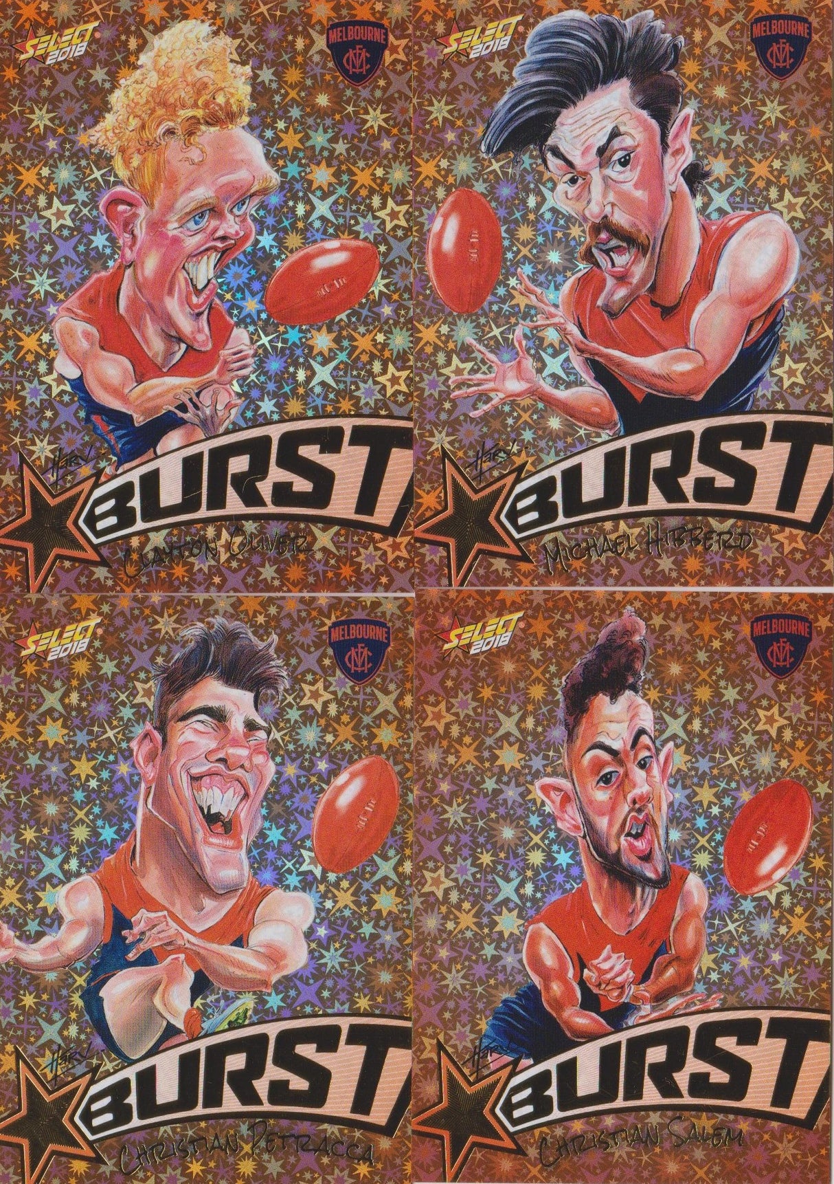 Melbourne Demons, Starburst Orange Caricatures Team Set, 2018 Select AFL Footy Stars