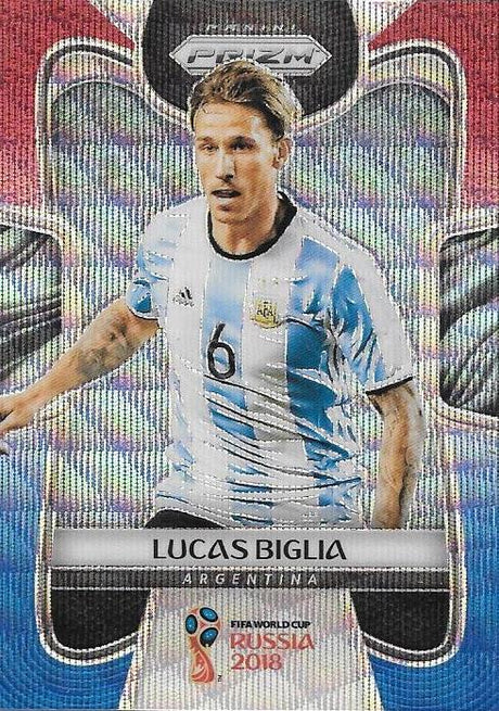 Lucas Biglia, Red & Blue Refractor, 2018 Panini Prizm World Cup Soccer